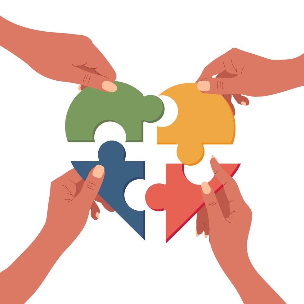 Hands assembling puzzle pieces, symbolizing collaboration